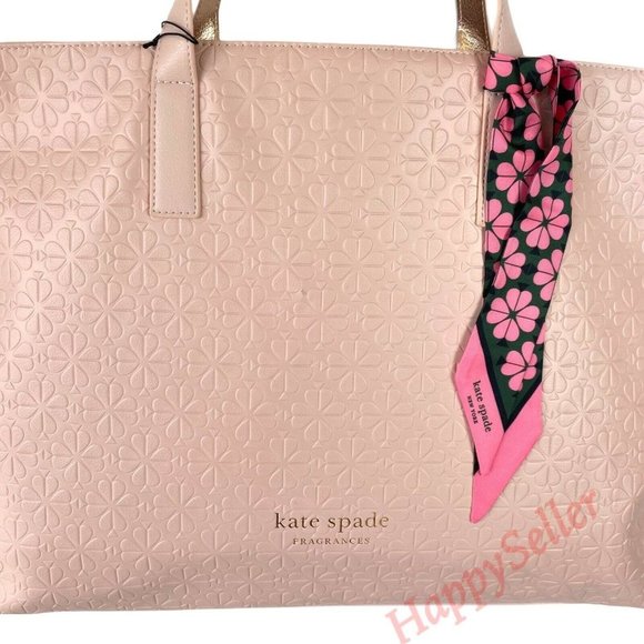Kate Spade Tote Pink Blush Faux Leather Beach Bag Spring Handbag Travel Shopper - Picture 4 of 7
